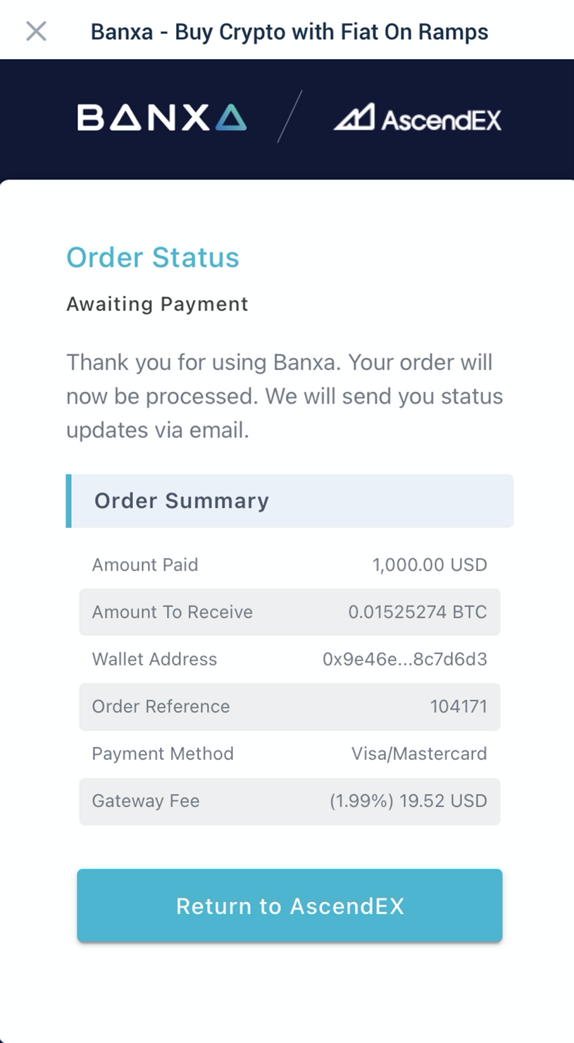 How to get started with BANXA【APP】 AscendEX