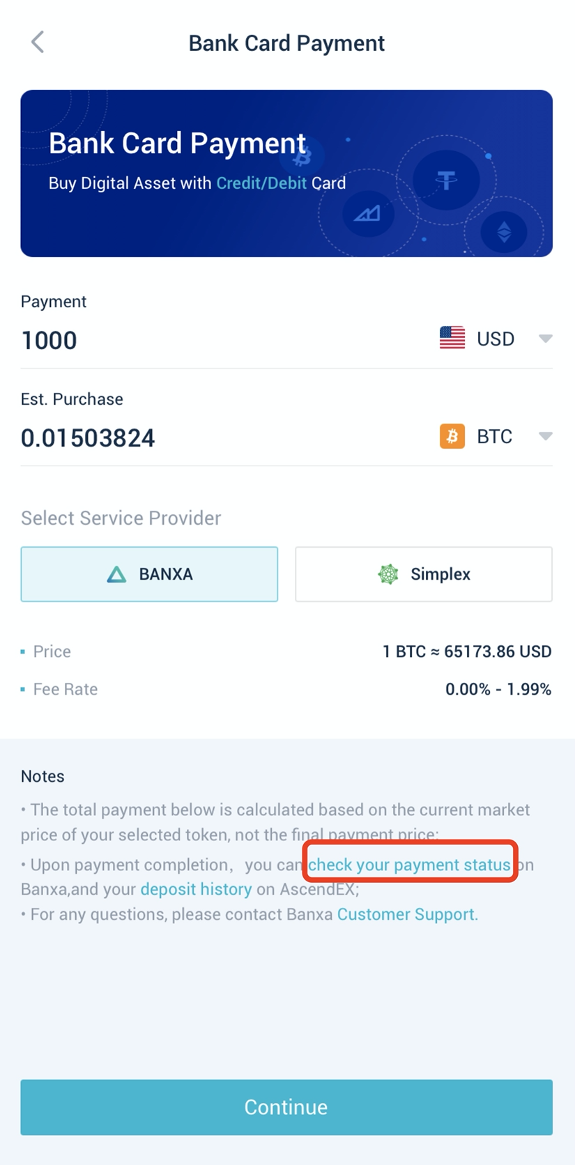 How to get started with BANXA【APP】 AscendEX